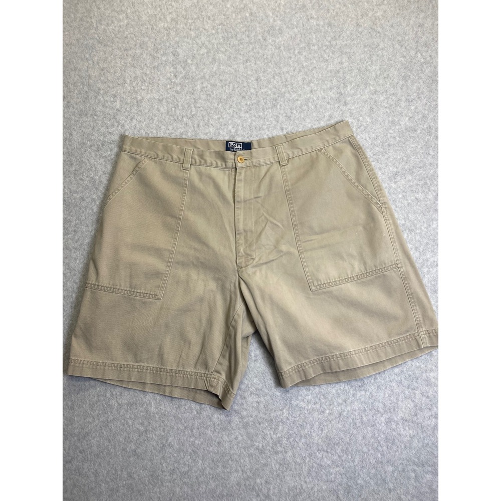 Vintage Polo Ralph Lauren Mens Khaki Cotton Twill Cargo Utility Shorts Tan 36
